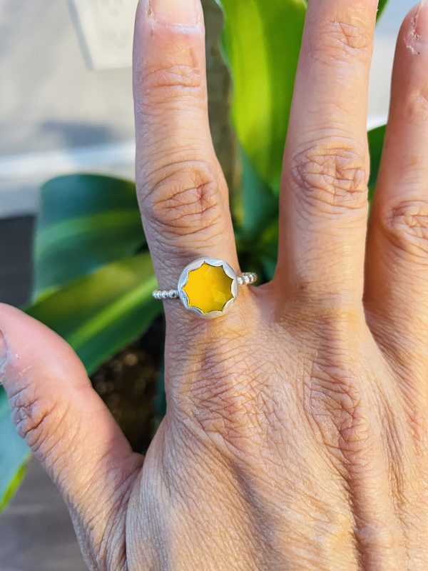 Yellow chalcedony flower silver ring